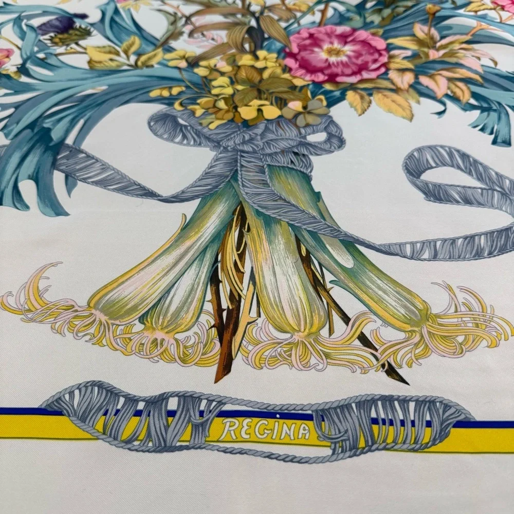 Hermes Floral Silk Scarf with Ribbon Design 35”
